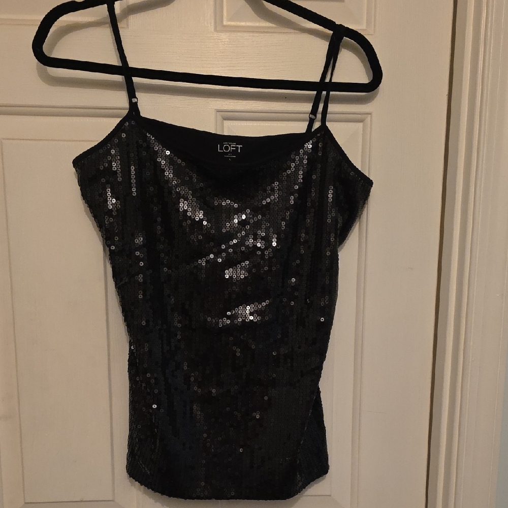 LOFT Shimmering Black Sequin Camisole